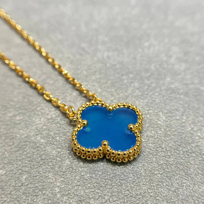 [Solara Jewelry]CLOVER 15MM BLUE AGATE NECKLACE