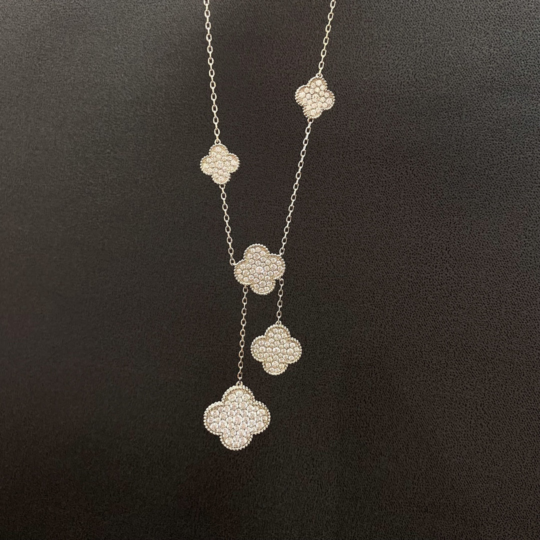 [Solara Jewelry]CLOVER 5 MOTIFS SILVER DIAMONDS NECKLACE