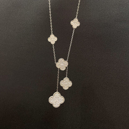 [Solara Jewelry]CLOVER 5 MOTIFS SILVER DIAMONDS NECKLACE
