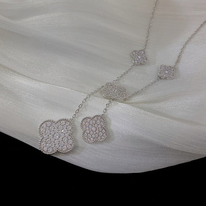 [Solara Jewelry]CLOVER 5 MOTIFS SILVER DIAMONDS NECKLACE