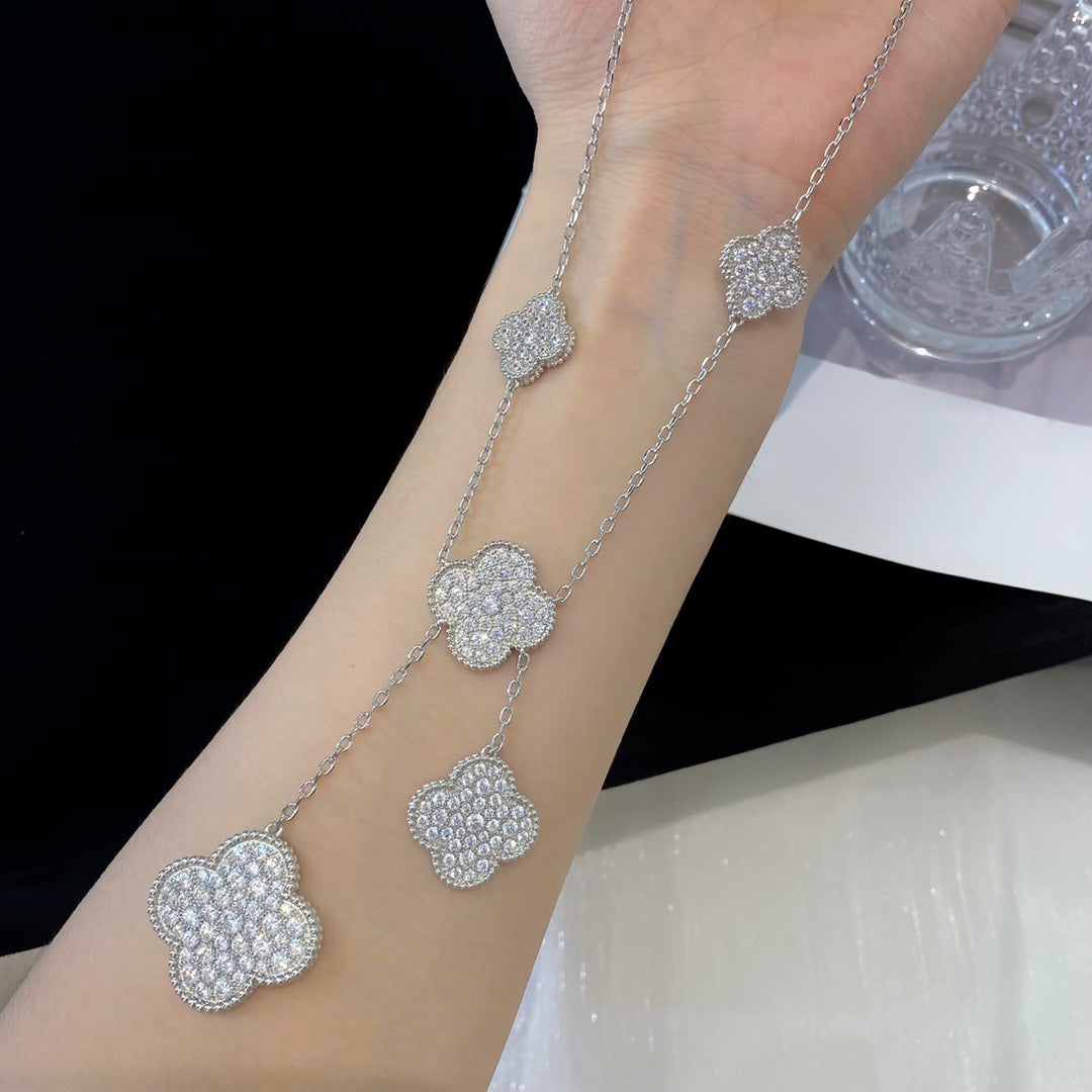 [Solara Jewelry]CLOVER 5 MOTIFS SILVER DIAMONDS NECKLACE