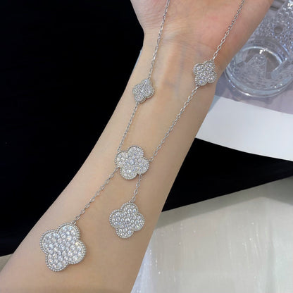 [Solara Jewelry]CLOVER 5 MOTIFS SILVER DIAMONDS NECKLACE