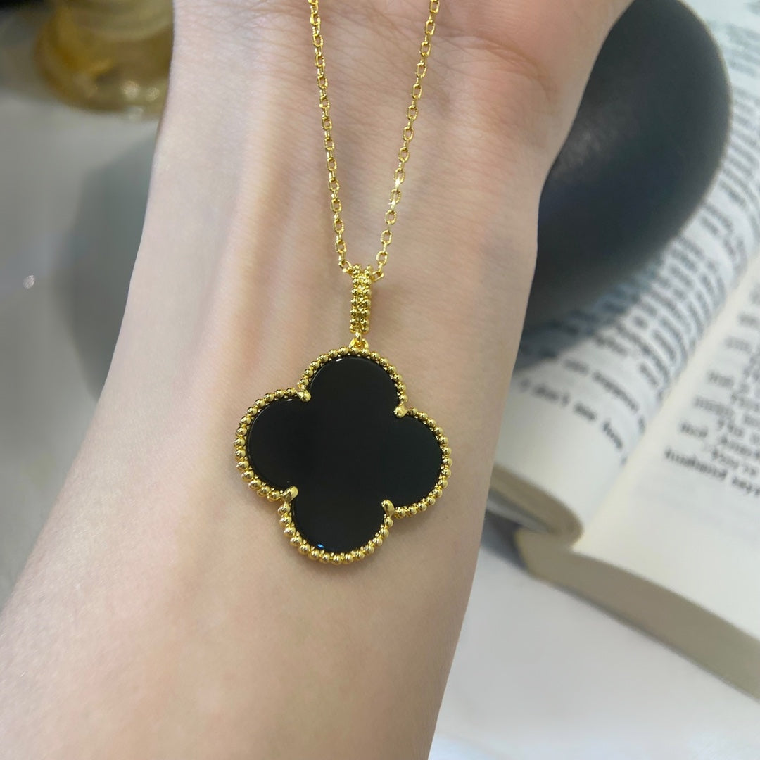 [Solara Jewelry]CLOVER 25MM NECKLACE GOLD ONYX