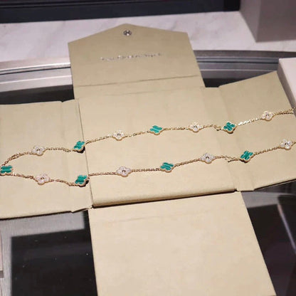 [Solara Jewelry]CLOVER 20 MOTIFS MALACHITE DIAMOND NECKLACE