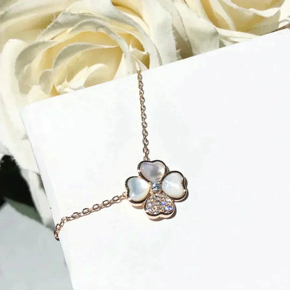 [Solara Jewelry]CLOVER MOP DIAMOND ROSE GOLD NECKLACE
