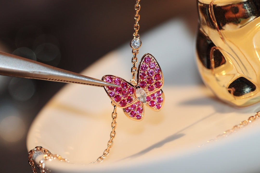 [Solara Jewelry]BUTTERFLY RED DIAMOND ROSE GOLD NECKLACE