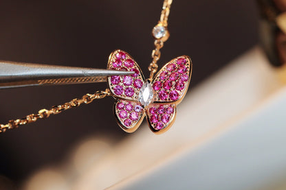[Solara Jewelry]BUTTERFLY RED DIAMOND ROSE GOLD NECKLACE