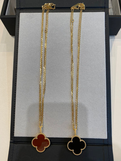 [Solara Jewelry]CLOVER 25MM NECKLACE GOLD CARNELIAN
