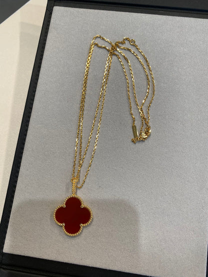 [Solara Jewelry]CLOVER 25MM NECKLACE GOLD CARNELIAN