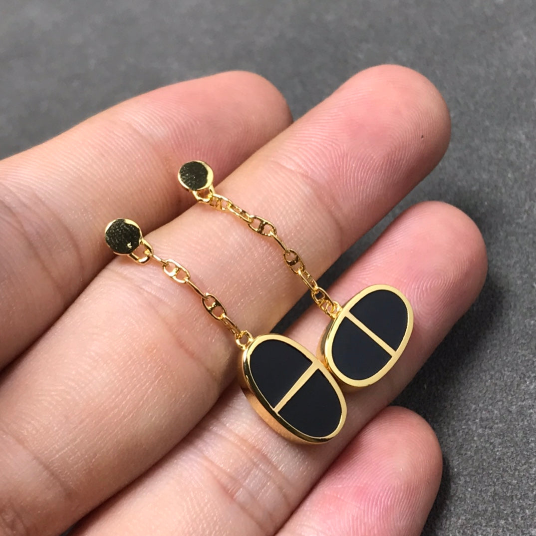 [Solara Jewelry]CHAINE VERSO BLACK CERAMIC SILVER EARRINGS