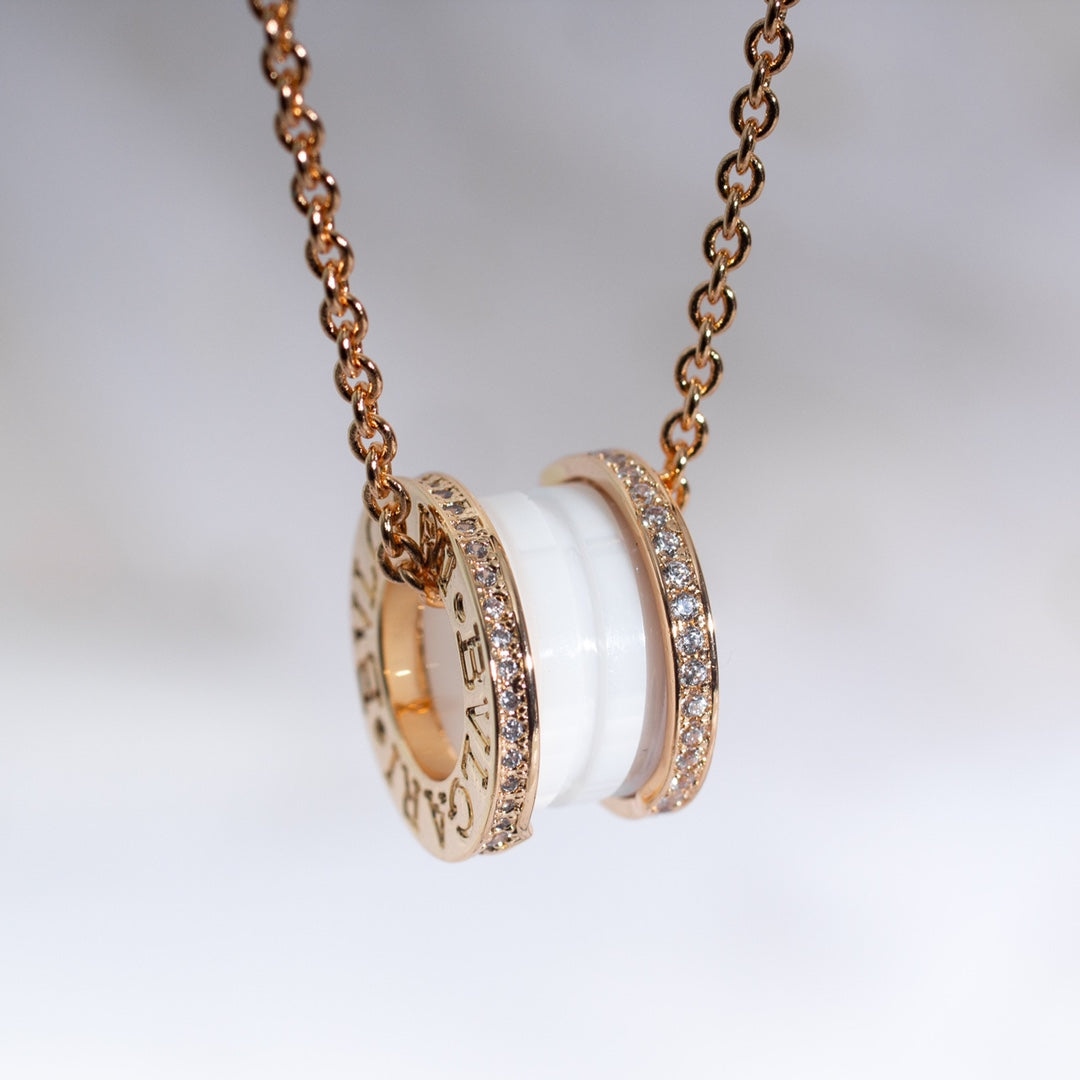 [Solara Jewelry]ZERO 1 WHITE CERAMIC PINK GOLD DIAMOND NECKLACE