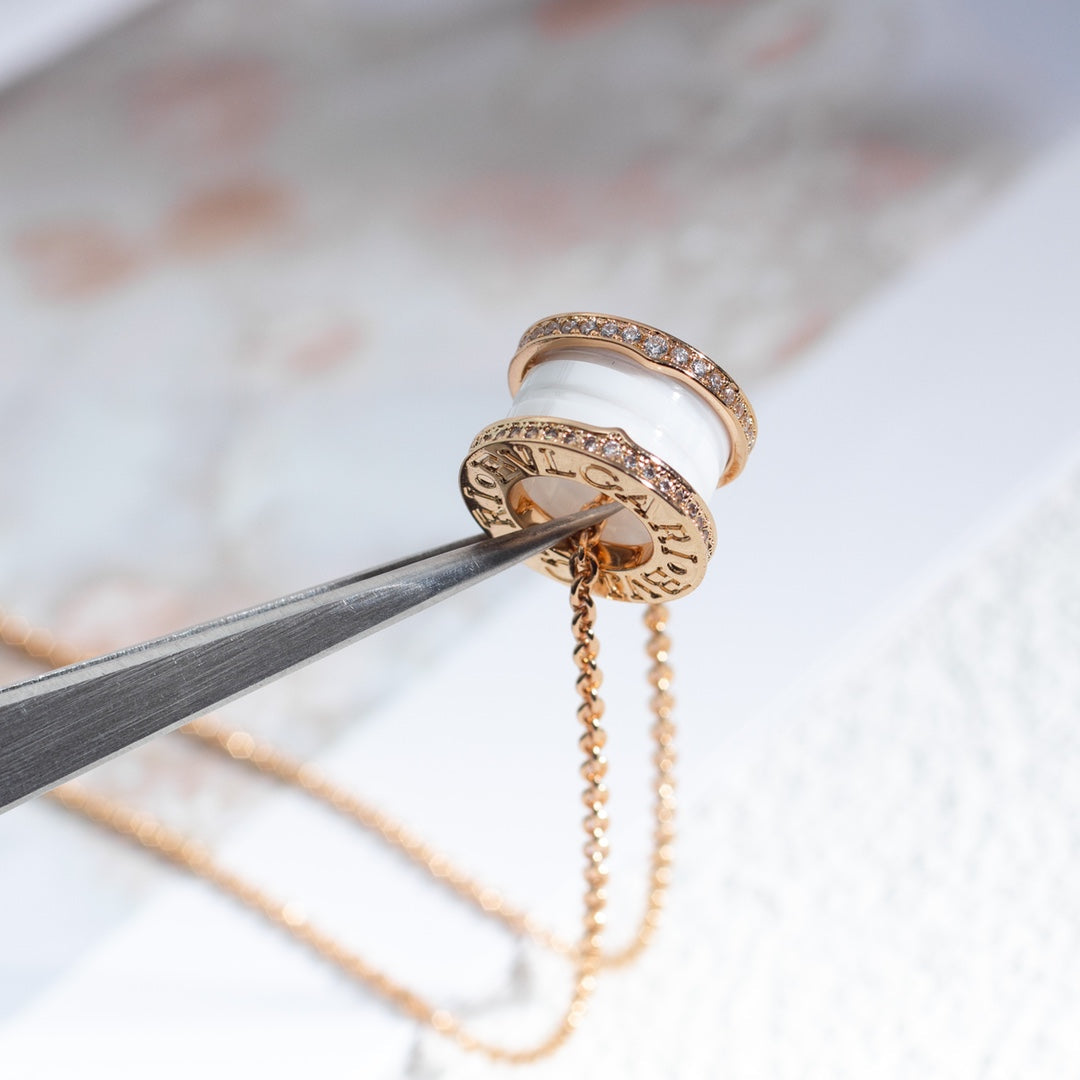 [Solara Jewelry]ZERO 1 WHITE CERAMIC PINK GOLD DIAMOND NECKLACE