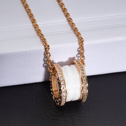 [Solara Jewelry]ZERO 1 WHITE CERAMIC PINK GOLD DIAMOND NECKLACE