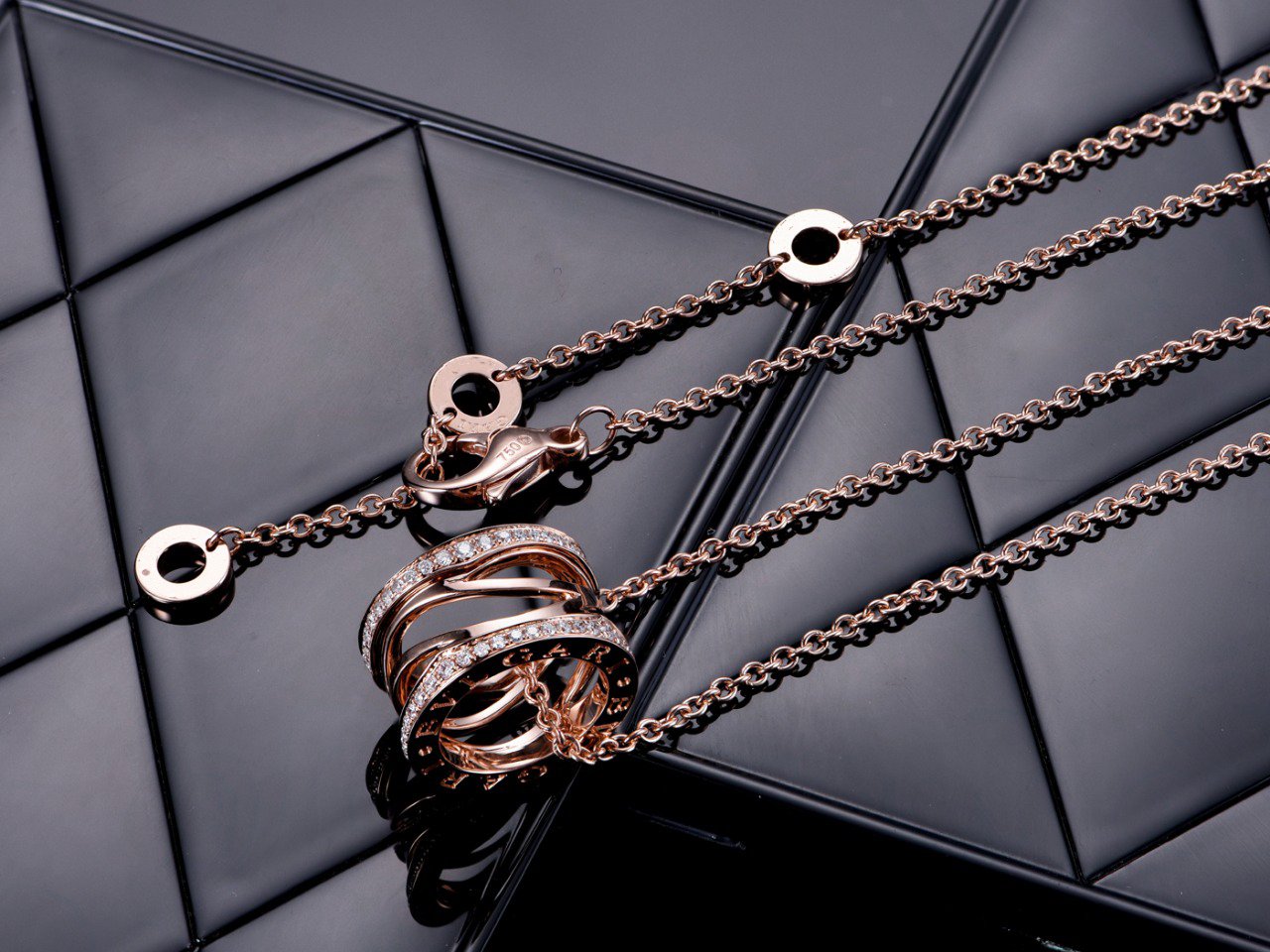 [Solara Jewelry]ZERO 1 PINK GOLD DIAMOND OPEN NECKLACE