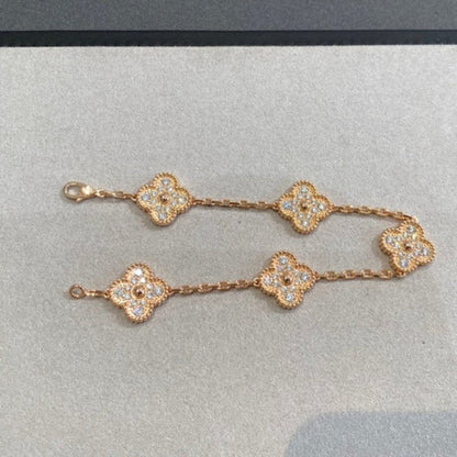 [Solara Jewelry]CLOVER 5 MOTIFS  FULL DIAMOND BRACELET