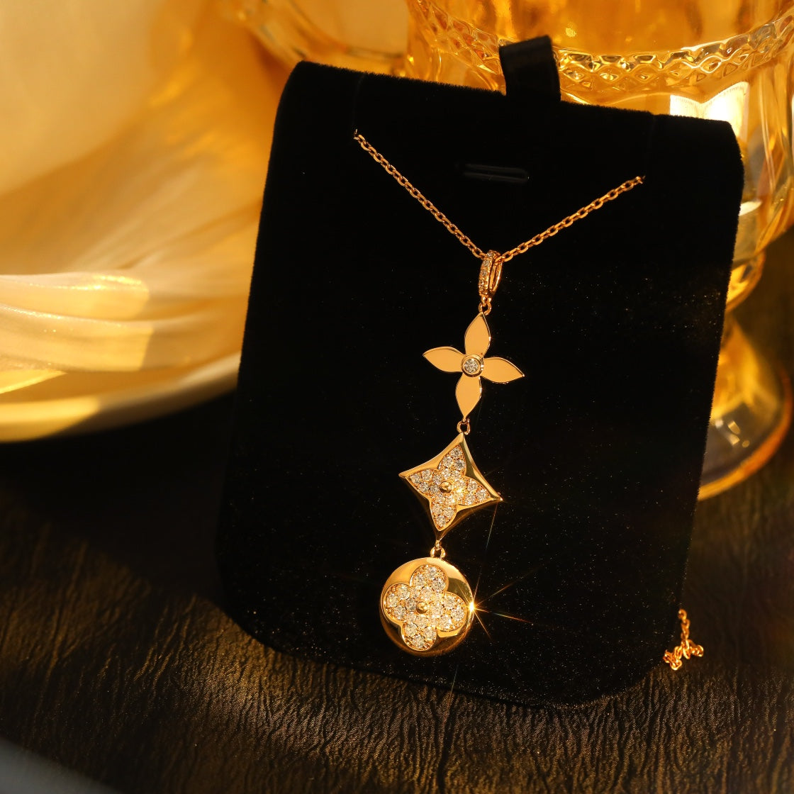 [Solara Jewelry]STAR AND SUN DIAMOND PINK GOLD NECKLACE