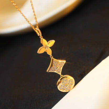[Solara Jewelry]STAR AND SUN DIAMOND PINK GOLD NECKLACE