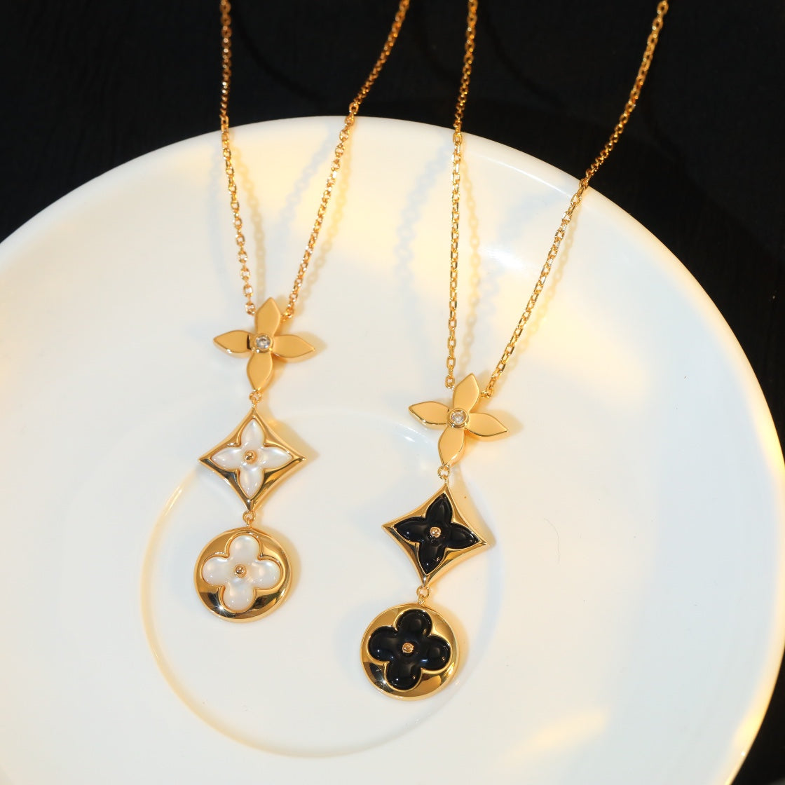 [Solara Jewelry]STAR AND SUN ONYX PINK GOLD NECKLACE