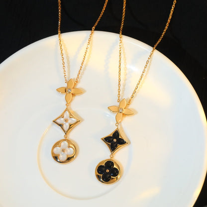 [Solara Jewelry]STAR AND SUN ONYX PINK GOLD NECKLACE