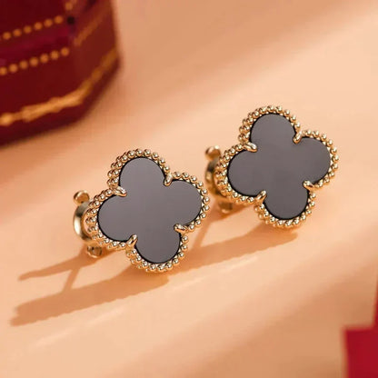 [Solara Jewelry]CLOVER MEDIUM 1 MOTIFS  ONYX STUD EARRINGS