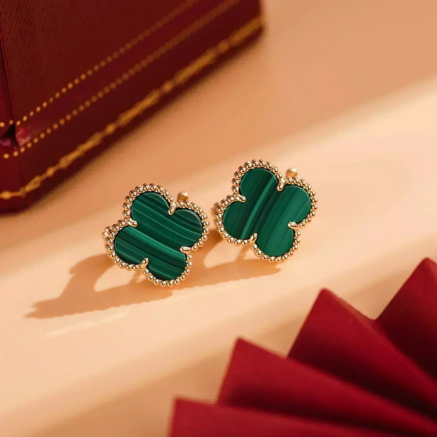 [Solara Jewelry]CLOVER MEDIUM 1 MOTIFS MALACHITE  EARRINGS