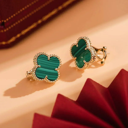 [Solara Jewelry]CLOVER MEDIUM 1 MOTIFS MALACHITE  EARRINGS