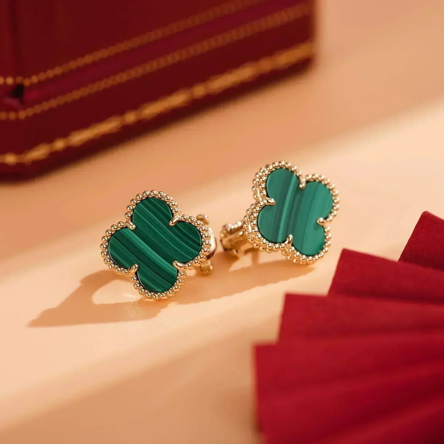 [Solara Jewelry]CLOVER MEDIUM 1 MOTIFS MALACHITE  EARRINGS