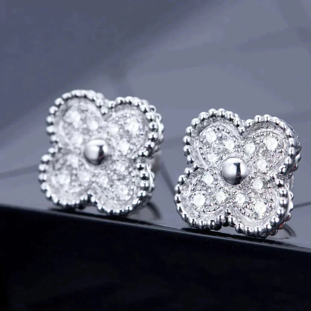 [Solara Jewelry]CLOVER 1 MOTIFS DIAMOND STUD EARRINGS SILVER
