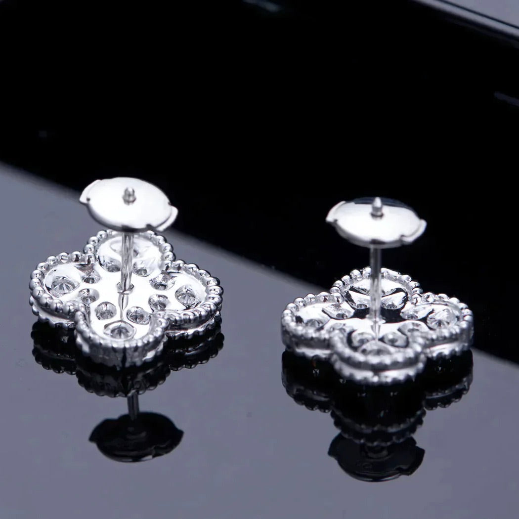 [Solara Jewelry]CLOVER 1 MOTIFS DIAMOND STUD EARRINGS SILVER
