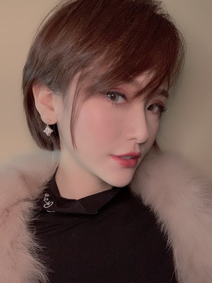 [Solara Jewelry]DOUBLE STAR PINK GOLD MOP DROP EARRINGS