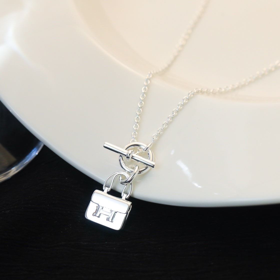 [Solara Jewelry]POP H PEDANT SILVER NECKLACE