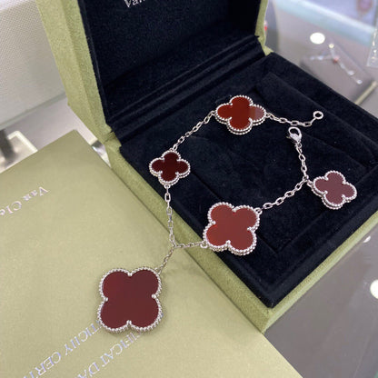 [Solara Jewelry]CLOVER 5 MOTIFS SIVLER CARNELIAN BRACELET