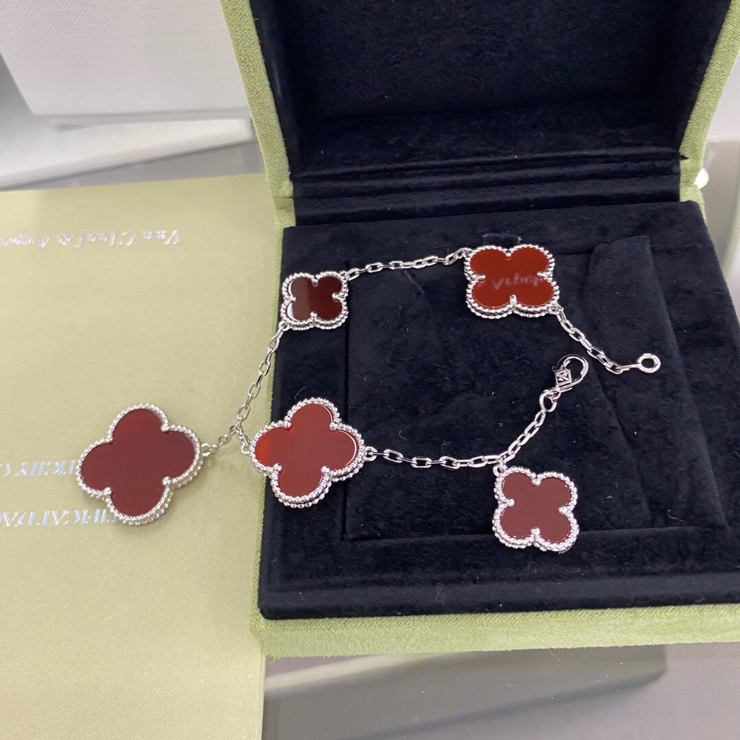 [Solara Jewelry]CLOVER 5 MOTIFS SIVLER CARNELIAN BRACELET