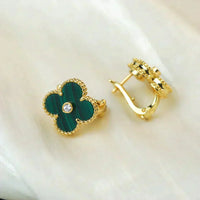 [Solara Jewelry]CLOVER MEDIUM 1 MOTIFS MALACHITE DIAMOND EARRINGS