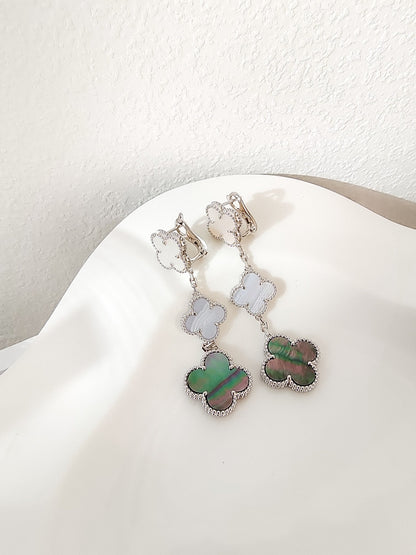 [Solara Jewelry]CLOVER 3 MOTIFS CHALCEDONY DARK MOP SILVER EARRINGS