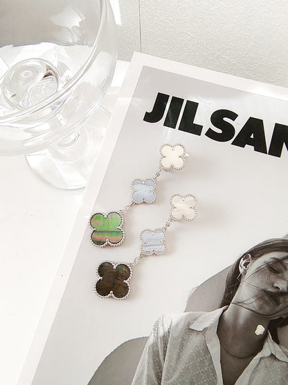 [Solara Jewelry]CLOVER 3 MOTIFS CHALCEDONY DARK MOP SILVER EARRINGS