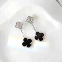 [Solara Jewelry]CLOVER 2 MOTIFS  DIAMOND ONYX EARRINGS SILVER