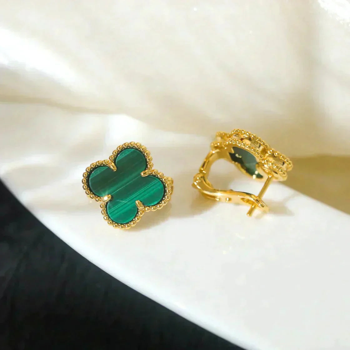 [Solara Jewelry]CLOVER MEDIUM 1 MOTIFS MALACHITE  EARRINGS