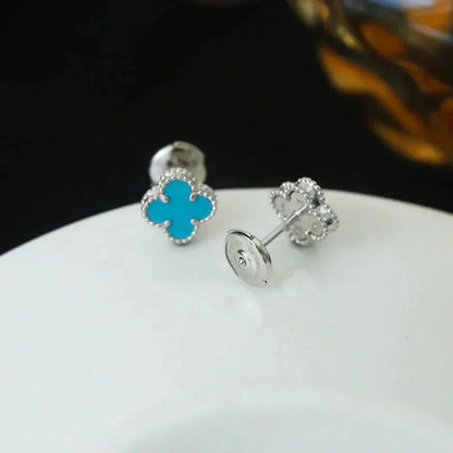 [Solara Jewelry]CLOVER MINI 9.5MM ONYX STUD EARRINGS SILVER