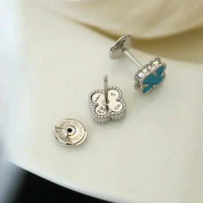 [Solara Jewelry]CLOVER MINI 9.5MM ONYX STUD EARRINGS SILVER