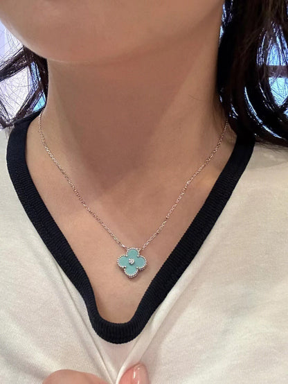 [Solara Jewelry]CLOVER 1 DIAMOND LIGHT BLUE SILVER NECKLACE