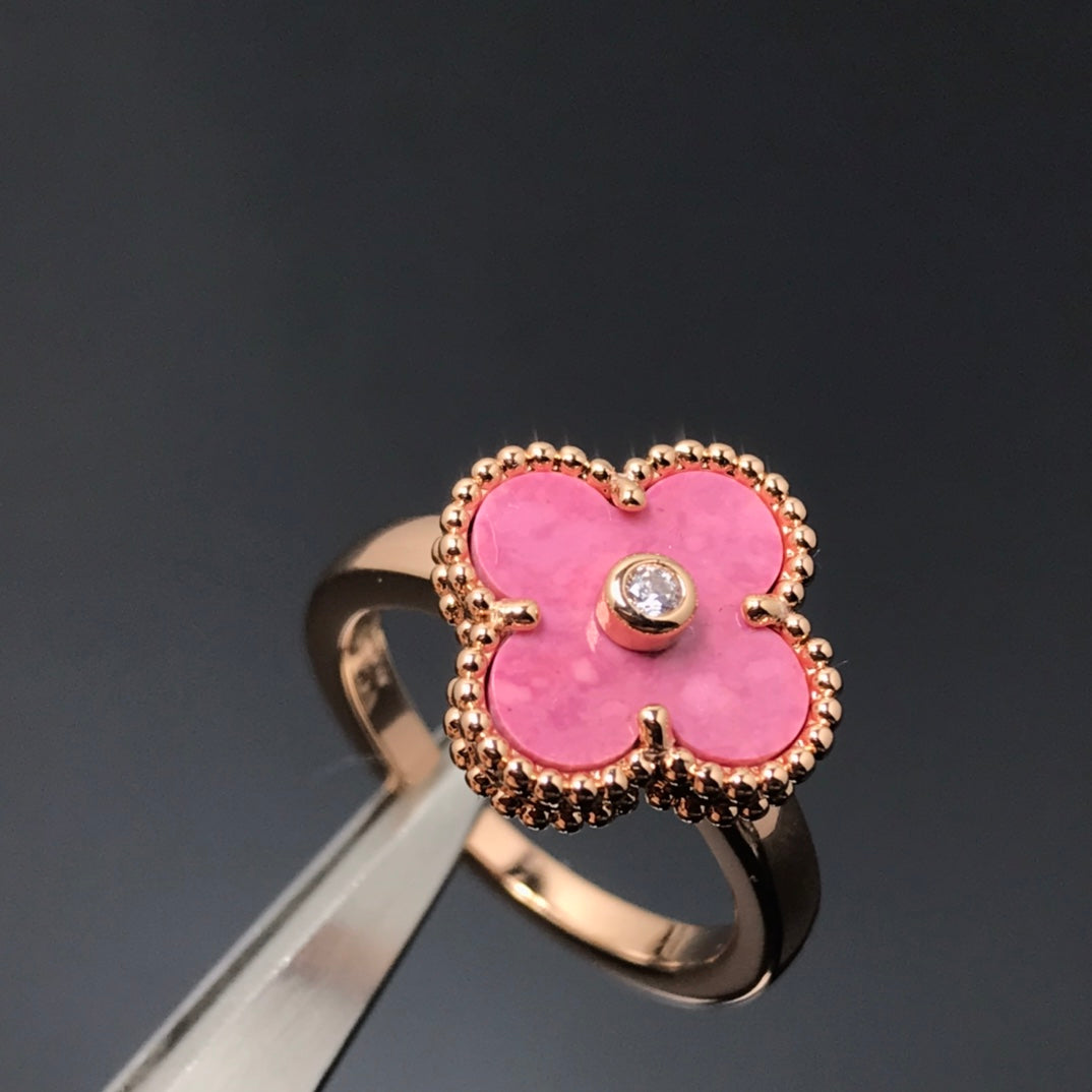 [Solara Jewelry]CLOVER RHODONITE ROSE GOLD RING
