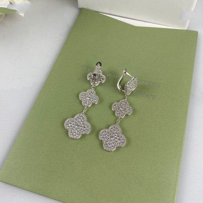 [Solara Jewelry]CLOVER 3 MOTIF DIAMOND SILVER DROP EARRINGS