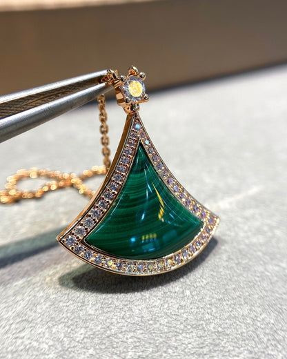 [Solara Jewelry]DREAM MALACHITE DIAMOND PAVED PINK GOLD NECKLACE