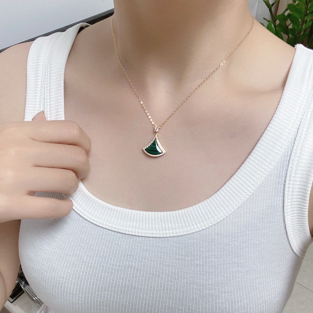 [Solara Jewelry]DREAM MALACHITE DIAMOND PAVED PINK GOLD NECKLACE