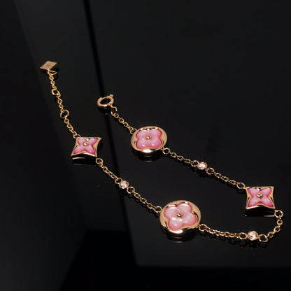 [Solara Jewelry]STAR AND SUN 4 MOTIF PINK MOP PINK GOLD BRACELET