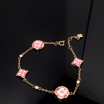 [Solara Jewelry]STAR AND SUN 4 MOTIF PINK MOP PINK GOLD BRACELET