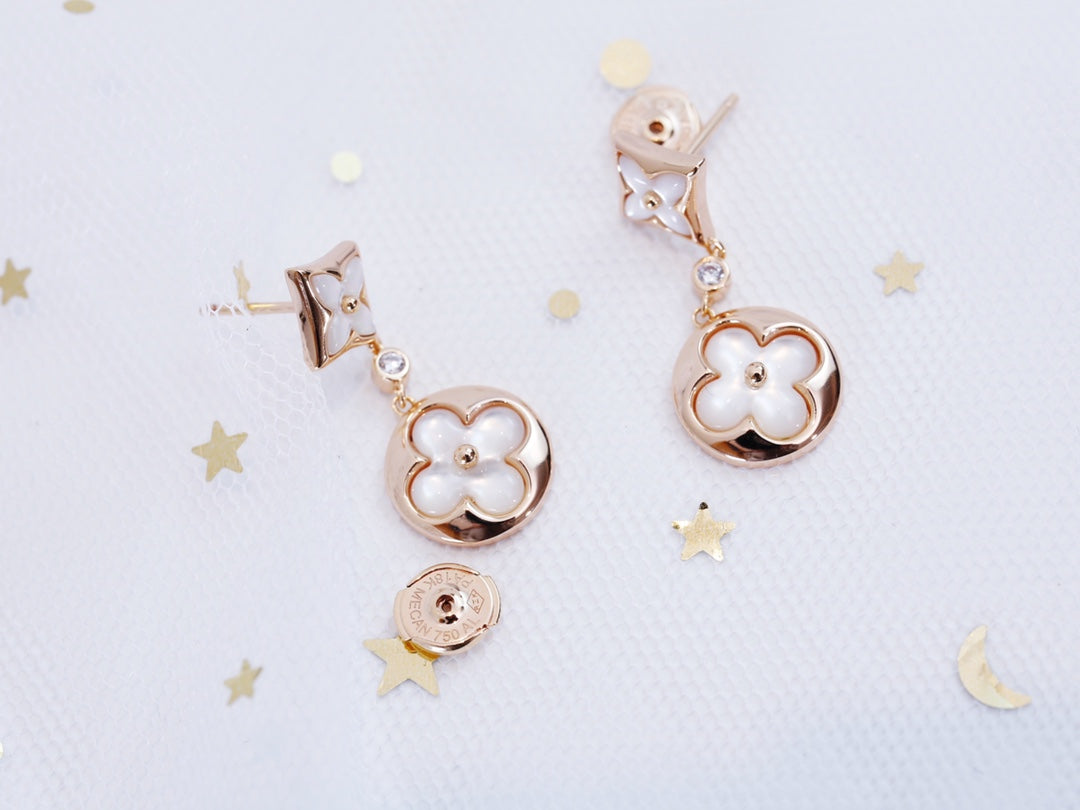 [Solara Jewelry]STAR AND SUN PINK GOLD MOP DROP EARRINGS