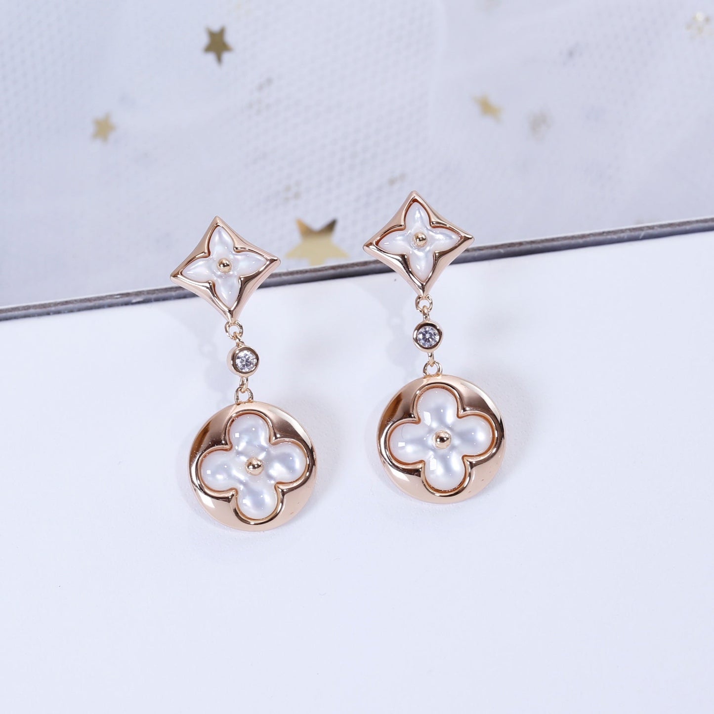 [Solara Jewelry]STAR AND SUN PINK GOLD MOP DROP EARRINGS