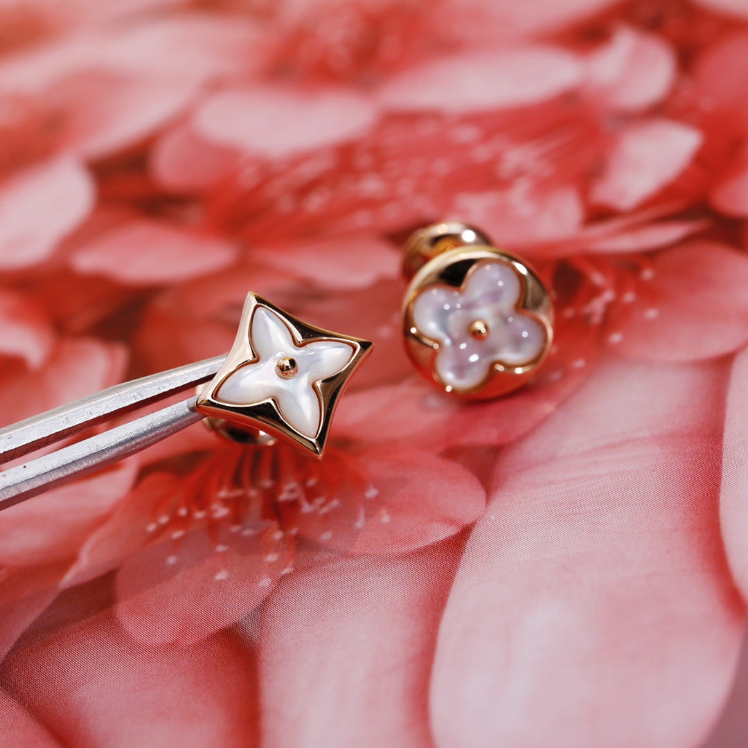 [Solara Jewelry]STAR AND SUN PINK GOLD MOP STUD EARRINGS